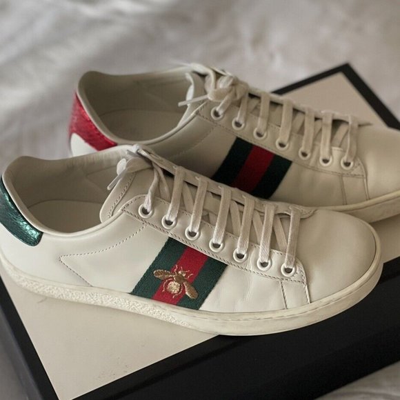 Gucci Women's Ace Embriodered Sneaker with Bee in White Leather - Picture 1 of 4